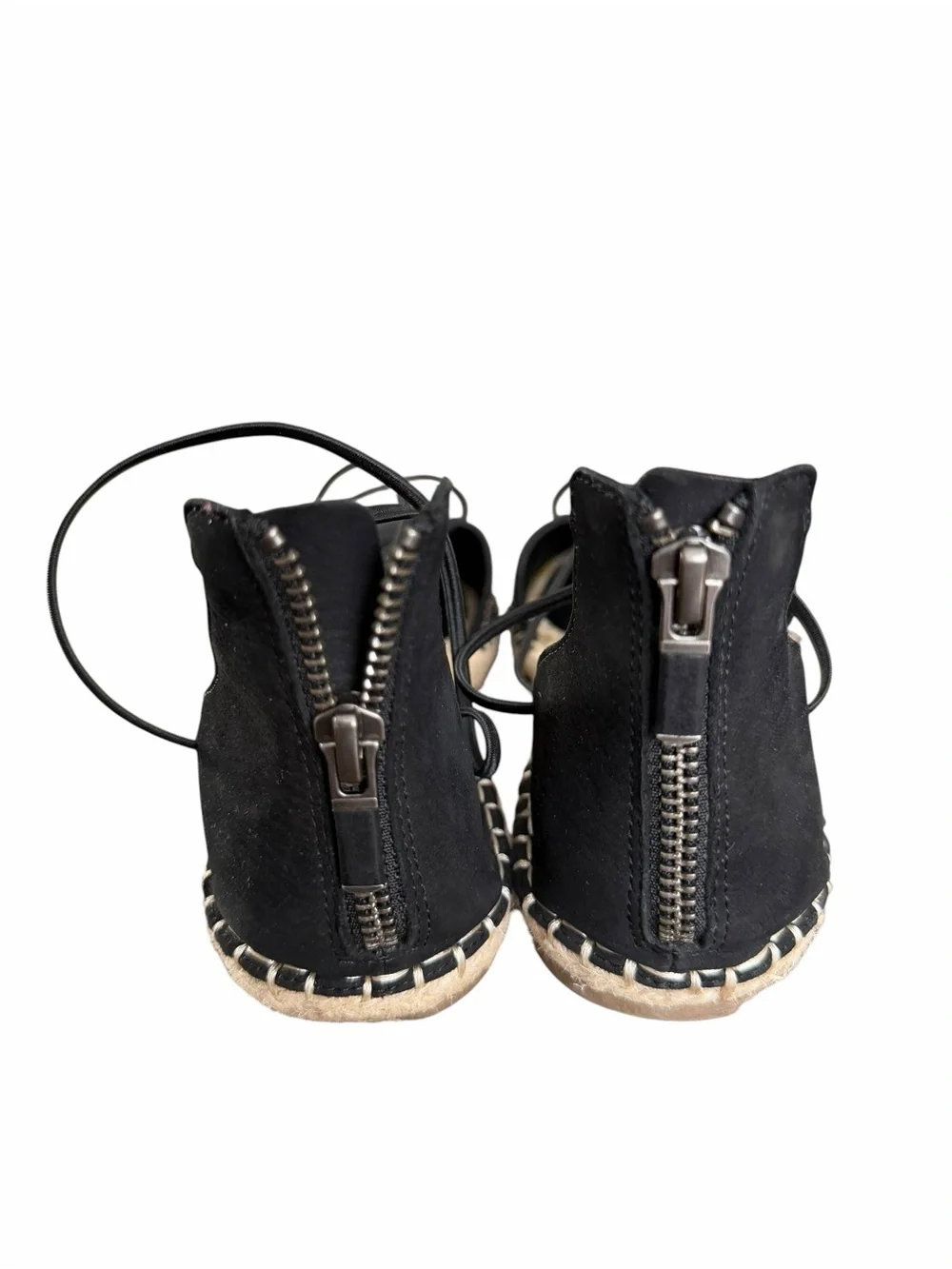 Eileen Fisher Black Suede Lace-Up Leather Espadrille Sandals
